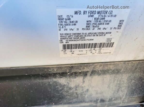 1FM5K8DH7GGC73304 2016 FORD EXPLORER White 