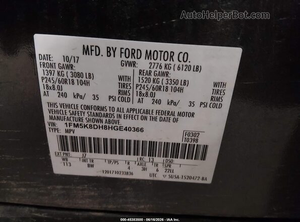 1FM5K8DH8HGE40366 2017 FORD EXPLORER Gray 