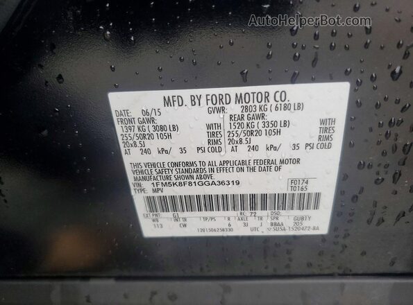 1FM5K8F81GGA36319 2016 FORD EXPLORER Black VIN կոդի պիտակի տեսք