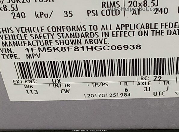 1FM5K8F81HGC06938 2017 FORD EXPLORER Silver Vista del compartimento del motor