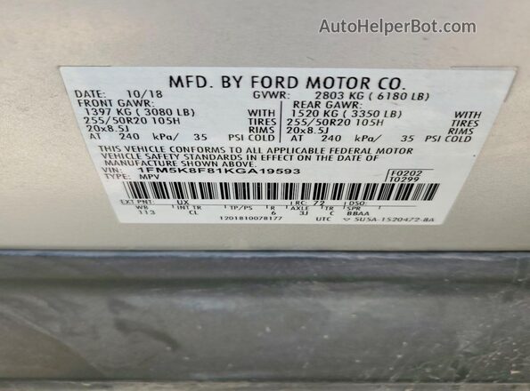 1FM5K8F81KGA19593 2019 FORD EXPLORER Silver 