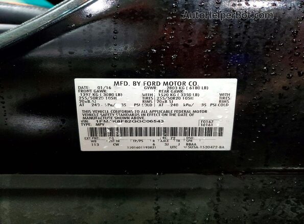 1FM5K8F82GGC06543 2016 FORD EXPLORER Black Вид наклейки з VIN-кодом