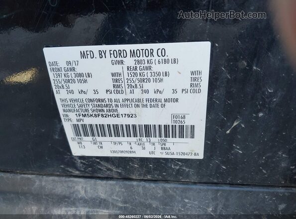 1FM5K8F82HGE17923 2017 FORD EXPLORER Black Vista del compartimento del motor