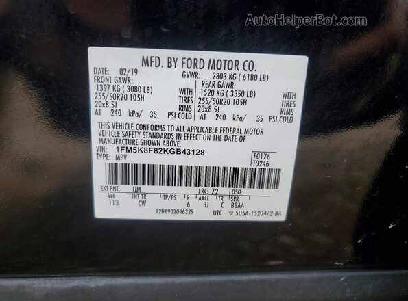 1FM5K8F82KGB43128 2019 FORD EXPLORER Black VIN sticker view