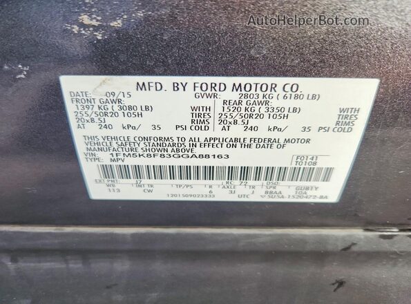 1FM5K8F83GGA88163 2016 FORD EXPLORER Charcoal 