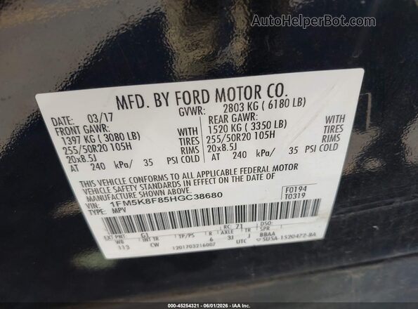 1FM5K8F85HGC38680 2017 FORD EXPLORER Black 