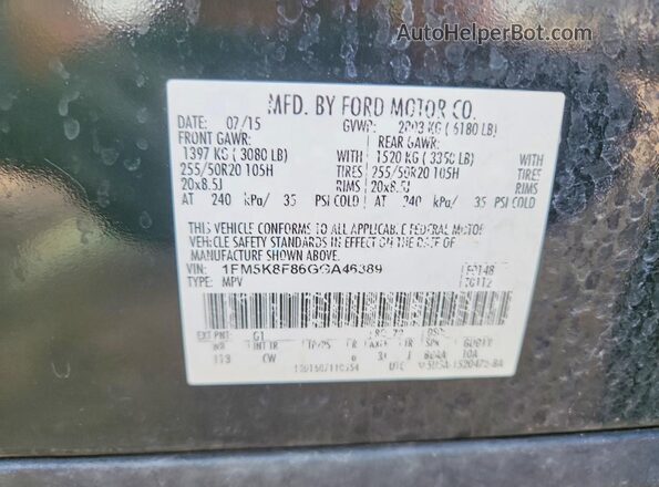 1FM5K8F86GGA46389 2016 FORD EXPLORER Black Widok naklejki z numerem VIN