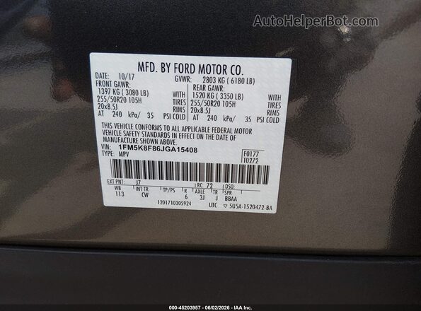 1FM5K8F86JGA15408 2018 FORD EXPLORER Gray Вид підкапотного простору
