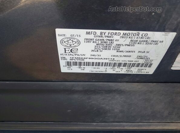 1FM5K8F89GGA39114 2016 FORD EXPLORER Gray VIN sticker view