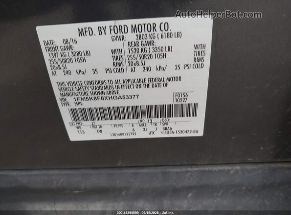 1FM5K8F8XHGA53377 2017 FORD EXPLORER Black Engine compartment view