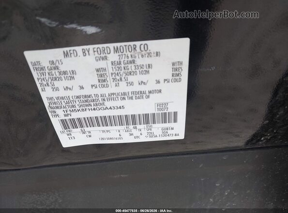 1FM5K8FH4GGA43345 2016 FORD EXPLORER Black Engine compartment view