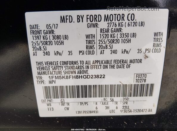 1FM5K8FH8HGD23822 2017 FORD EXPLORER Black Widok komory silnika