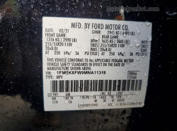 1FM5K8FW9MNA11318 2021 FORD EXPLORER Black 