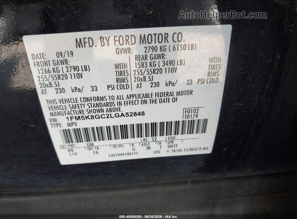 1FM5K8GC2LGA52848 2020 FORD EXPLORER Black Engine compartment view