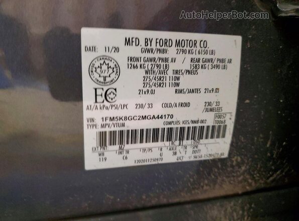 1FM5K8GC2MGA44170 2021 FORD EXPLORER Gray Widok komory silnika