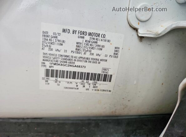 1FM5K8GC2NGA68373 2022 FORD EXPLORER White 
