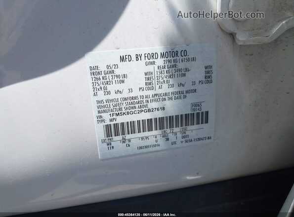 1FM5K8GC2PGB27618 2023 FORD EXPLORER White Widok komory silnika