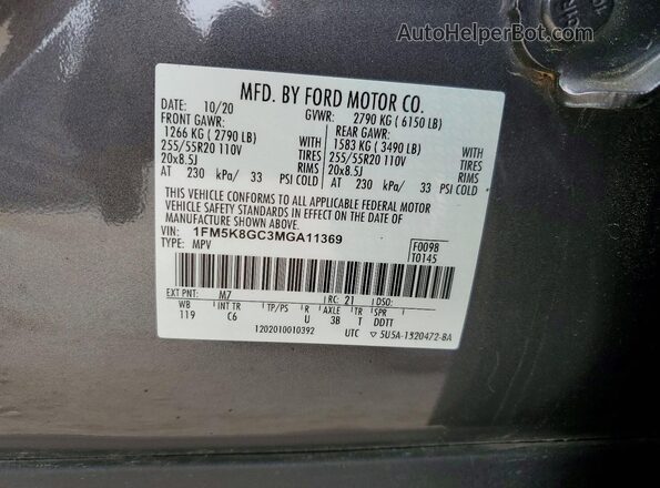 1FM5K8GC3MGA11369 2021 FORD EXPLORER Charcoal VIN კოდის სტიკერის ხედი