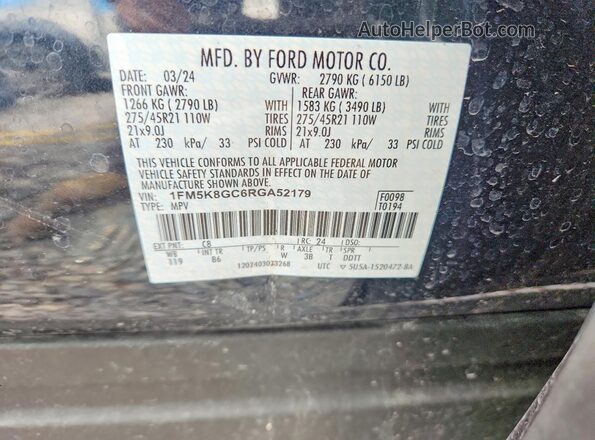 1FM5K8GC6RGA52179 2024 FORD EXPLORER Charcoal Vista de la etiqueta del VIN