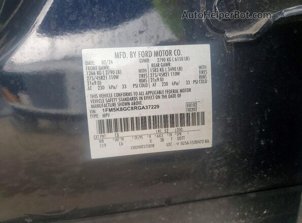 1FM5K8GC8RGA37229 2024 FORD EXPLORER Blue 360 interior view