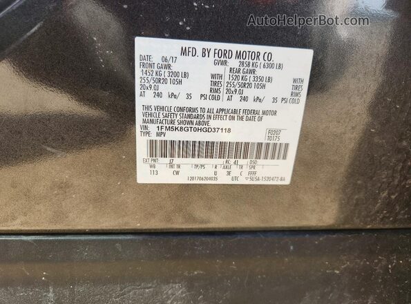 1FM5K8GT0HGD37118 2017 FORD EXPLORER Gray 