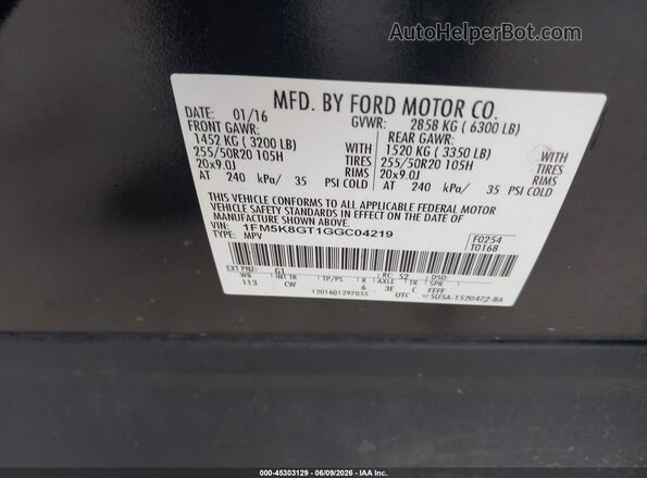 1FM5K8GT1GGC04219 2016 FORD EXPLORER Black Widok komory silnika