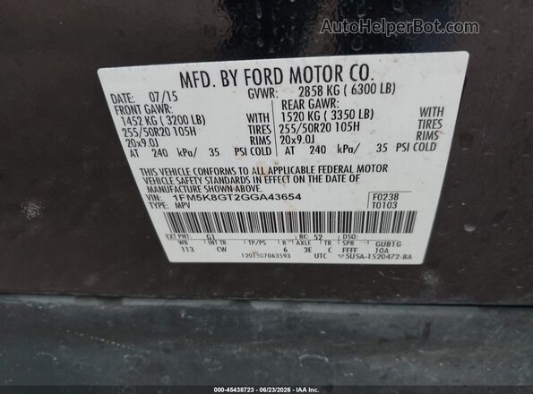 1FM5K8GT2GGA43654 2016 FORD EXPLORER Black Widok komory silnika