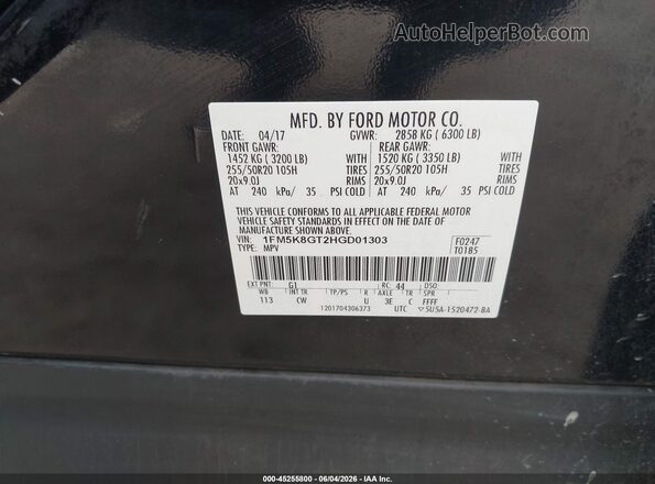 1FM5K8GT2HGD01303 2017 FORD EXPLORER Black 