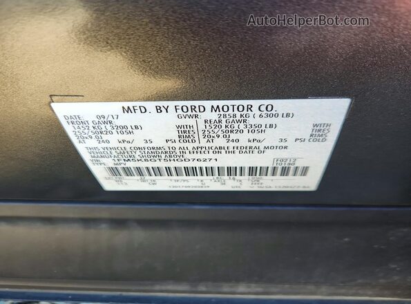 1FM5K8GT5HGD76271 2017 FORD EXPLORER Gray 