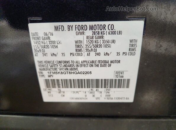 1FM5K8GT8HGA02205 2017 FORD EXPLORER Black 