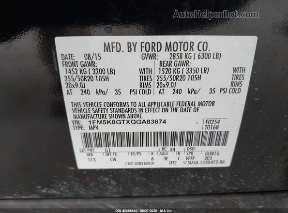 1FM5K8GTXGGA83674 2016 FORD EXPLORER Black Вид підкапотного простору