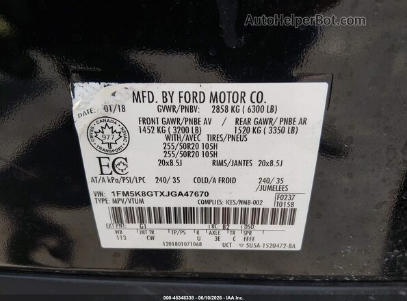 1FM5K8GTXJGA47670 2018 FORD EXPLORER Black Vista del compartimento del motor