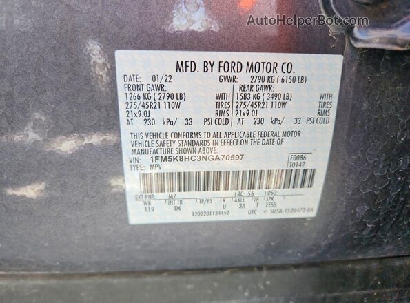 1FM5K8HC3NGA70597 2022 FORD EXPLORER Charcoal 