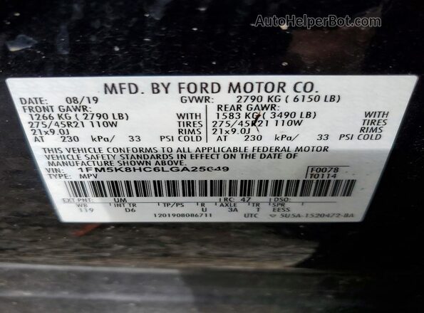 1FM5K8HC6LGA25649 2020 FORD EXPLORER Black VIN կոդի պիտակի տեսք