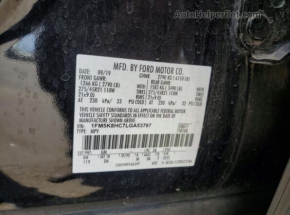 1FM5K8HC7LGA53797 2020 FORD EXPLORER Black VIN კოდის სტიკერის ხედი