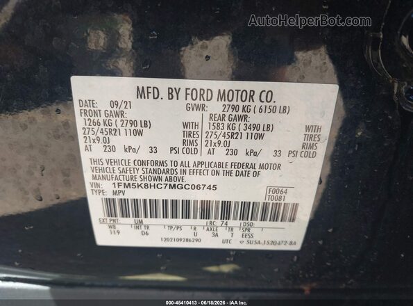 1FM5K8HC7MGC06745 2021 FORD EXPLORER Black Vista del compartimento del motor