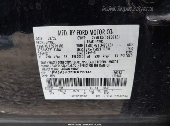 1FM5K8HC7NGC15141 2022 FORD EXPLORER Black Շարժիչի բաժամունքի տեսք