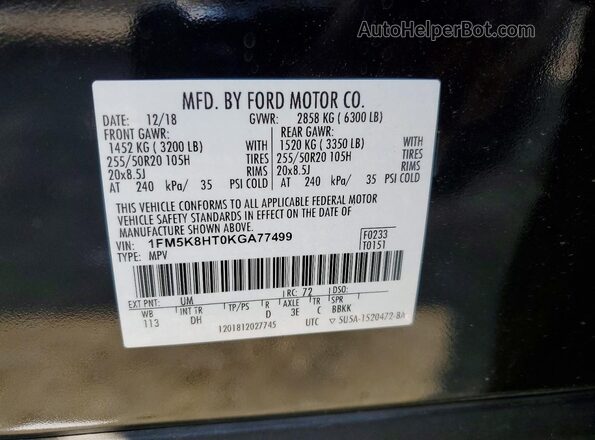 1FM5K8HT0KGA77499 2019 FORD EXPLORER Black 