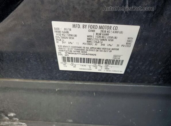 1FM5K8HT1JGA76926 2018 FORD EXPLORER Black VIN კოდის სტიკერის ხედი