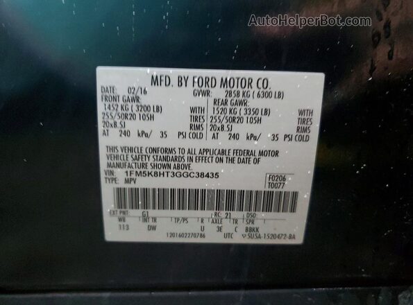 1FM5K8HT3GGC38435 2016 FORD EXPLORER Black VIN կոդի պիտակի տեսք