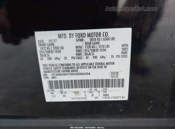 1FM5K8HT5HGD00354 2017 FORD EXPLORER Black Engine compartment view