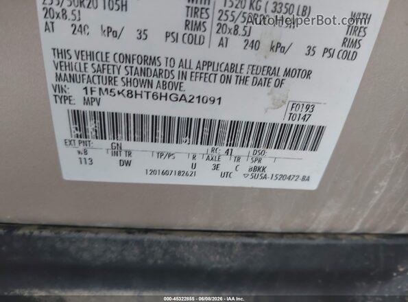 1FM5K8HT6HGA21091 2017 FORD EXPLORER Gold Engine compartment view