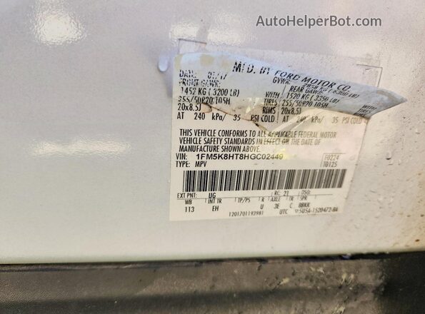 1FM5K8HT8HGC02449 2017 FORD EXPLORER White VIN կոդի պիտակի տեսք