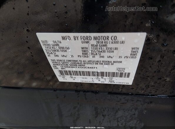 1FM5K8HTXGGC84571 2016 FORD EXPLORER Black Widok komory silnika