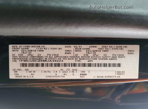 1FMCU0CZ9MUA39224 2021 FORD ESCAPE Blue 