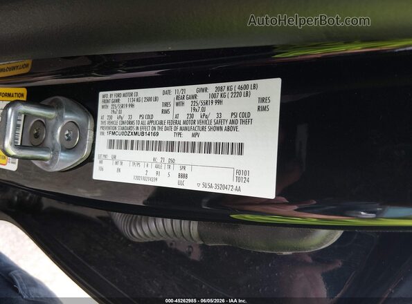 1FMCU0DZXMUB14169 2021 FORD ESCAPE Black Widok komory silnika