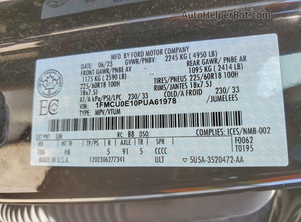 1FMCU0E10PUA61978 2023 FORD ESCAPE Черный 