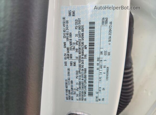 1FMCU0E12RUB01660 2024 FORD ESCAPE White 