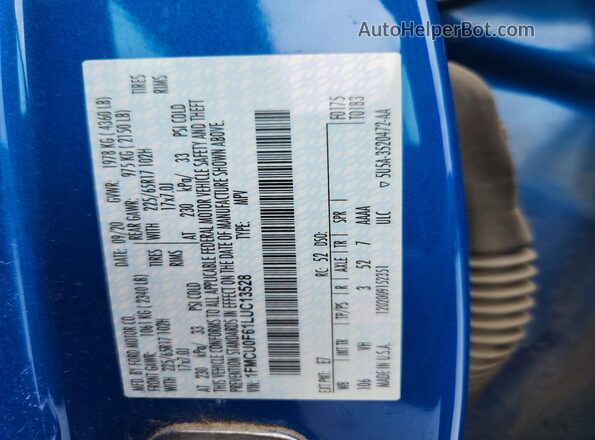1FMCU0F61LUC13528 2020 FORD ESCAPE Blue VIN sticker view