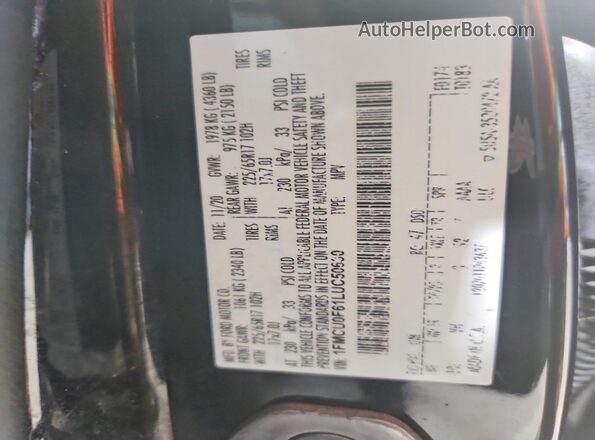 1FMCU0F61LUC50630 2020 FORD ESCAPE Black 360 interior view